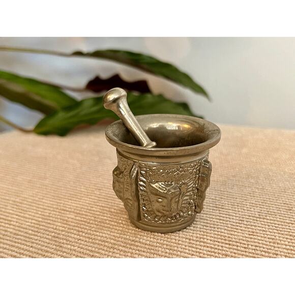 Vintage Silver Pestle and Mortar, Kitchen Utensil or Altar Piece, Metal Pharmacy